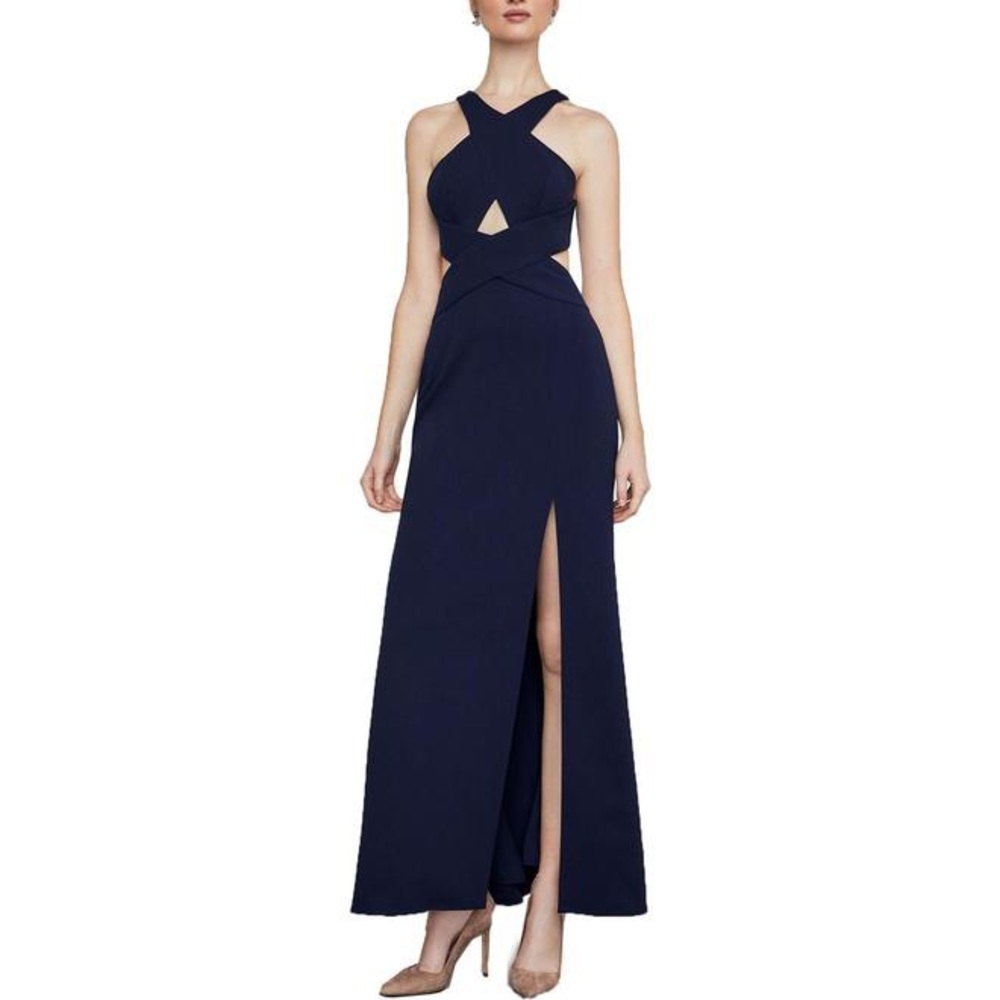 BCBGMAXAZRIA Navy Halter Cut Out Evening Gown